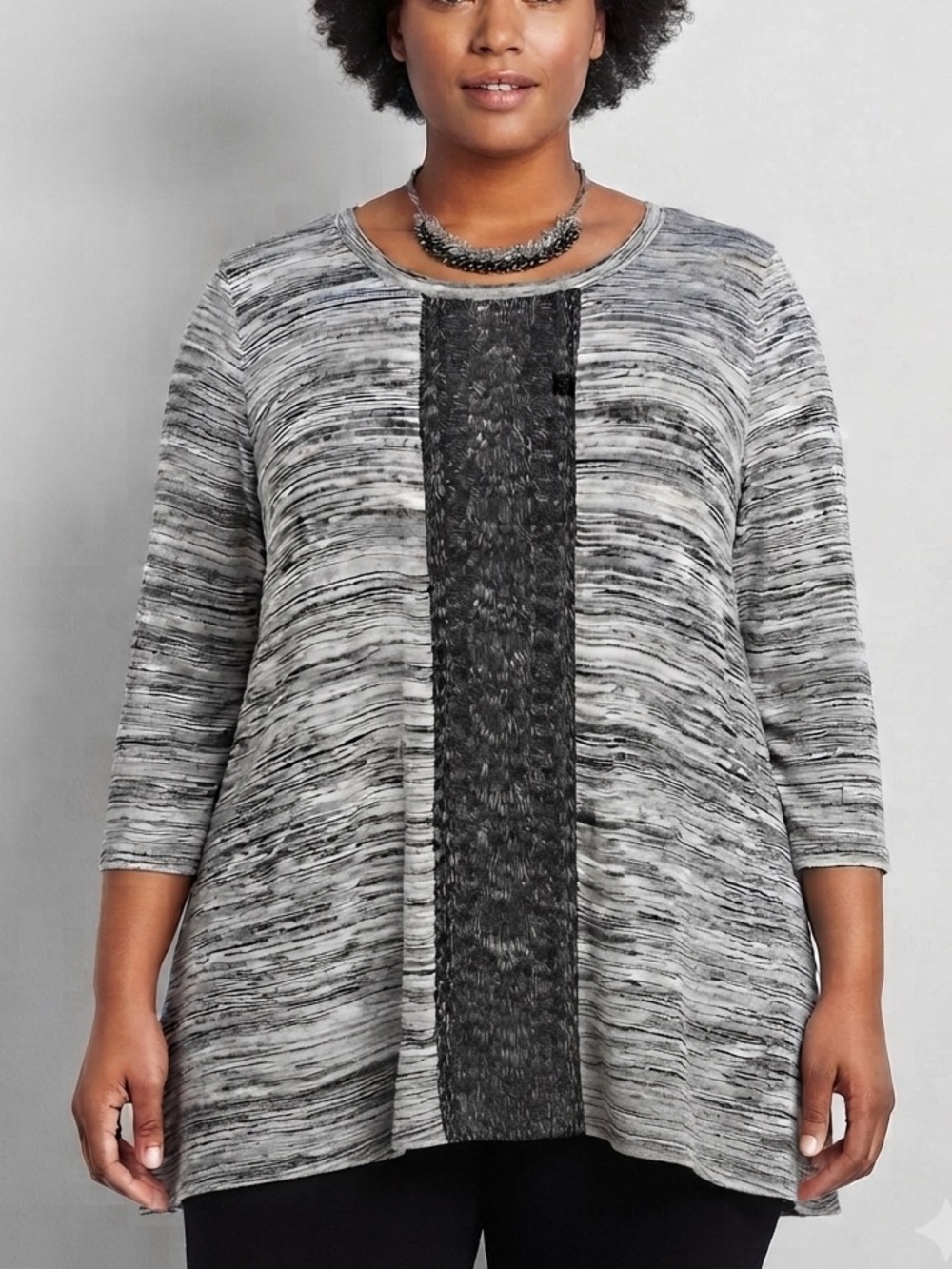😍CLEARANCE - Women’s Gray Marbled Tunic Sweater with Contrast Knit Panel 1X